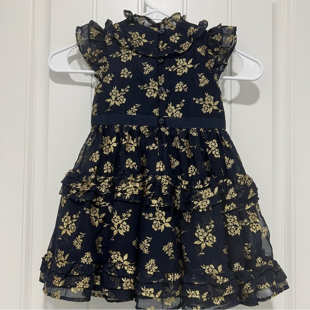 Janie and Jack Toddler Girl Sparkle Holiday Dress Dark Marine Floral Size 3 - Picture 5 of 6